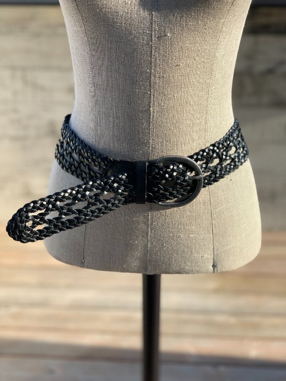 Gap Braided Belt Women's S Black Woven Leather Boho Silver Buckle Southwestern